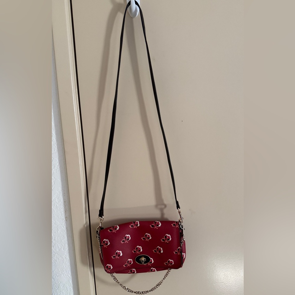 Coach Reddish Brown and Black Floral crossbody purse